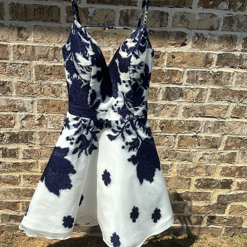 Jovani blue and white dress